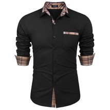 Men&#39;S Long Sleeve Dress Shirt Casual Button Up Untuckit Shirt Black Large - £49.19 GBP
