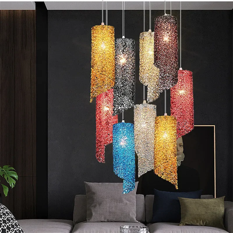 Olored led aluminum wires lustre hanglamps home interior chandeliers lights for ceiling thumb200
