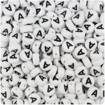 BeadTin White Opaque 7mm Coin Plastic Alphabet Beads - Black Letter A (1... - $2.09