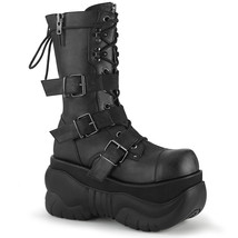 DEMONIA Men&#39;s 4&quot; Platform Black Lace-Up  Mid Calf Zipper Boot Shoes BOXE... - £107.62 GBP
