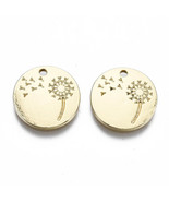 2 Dandelion Charms 16k Gold Plated Inspirational Charms Wishing Flower 15mm - $5.93