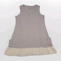 LOGO Lori Goldstein Tank Dress A254033 XS Chamomile Lace Hem Knit Pockets - $462.19 MXN