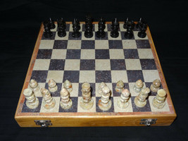 12&quot;x12&quot; Marble Ebony Gorara Handcrafted Chess Set Play &amp; Gifts stone pie... - £134.68 GBP