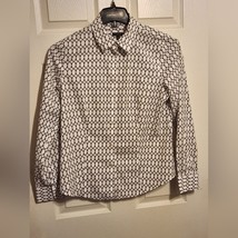Talbots Wrinkle Resistant Chain Print Long Sleeve Button Up Shirt White ... - £11.68 GBP