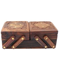 Beautiful Jewellery Box Wooden Women&#39;s Gift Set Flip Flap Flower Carved Design - £29.05 GBP