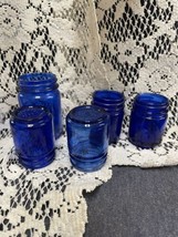 Lot Of 5 Vtg Cobalt Blue Glass Vicks Vaporub Bottles Medicine Embossed On Bottom - £19.55 GBP