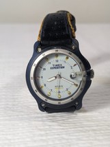 Timex Expedition Watch black Leather Band 50M w/ Date wristwatch white face READ - £33.83 GBP