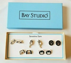 Bay Studio 5 Pair Stud Back Earrings Sensitive Ears Cats Mice Dogs Paw Prints - £14.07 GBP