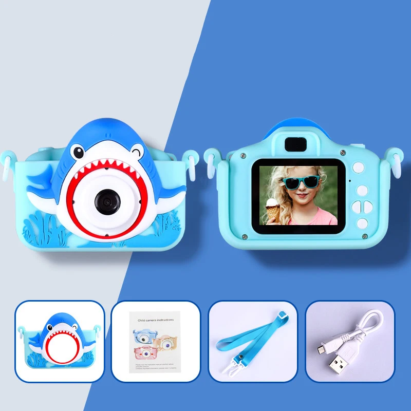 Cartoon Dinosaur Shark Shape Kids Digital Camera Mini Children Toy Birthday - £34.37 GBP
