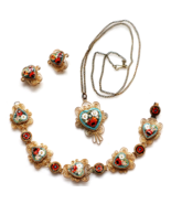 Vintage Glass Micro Mosaic Jewelry Set Italian Hearts Necklace Bracelet ... - £116.84 GBP
