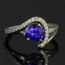 Pear Cut 1.30Ct Blue Tanzanite Round Diamond Art Deco Ring 14K White Gold Finish - £70.39 GBP