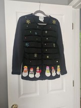 The Quacker Factory Women Christmas Cardigan Sweater Medium full zip emb... - $55.08 CAD