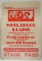 West, Bruce &amp; Laing / Mott The Hoople Vintage Original 70&#39;s Cloth Backstage Pass - £19.98 GBP