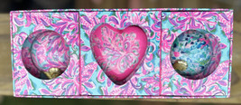 Lilly Pulitzer 3 Ornament Set Heart to Heart Pink Gernadine Herring Rumo... - £28.13 GBP