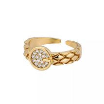 Golden Copper Geometric Hollow Gold Zircon Opening Rings For Woman Fashion Shini - £20.93 GBP