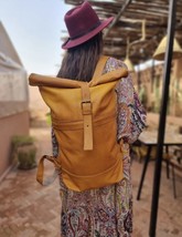 Women&#39;s Roll Top Rucksack, Foldable Travel Bag Soft Genuine Leather back... - $170.00