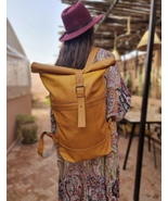 Women's Roll Top Rucksack, Foldable Travel Bag Soft Genuine Leather backpack  - $170.00
