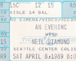 Neil Diamond Concert Ticket Stub Saturday April 8 1989 Seattle Center Co... - $8.87