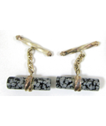 Mixed Green Stone Cylinder and Sterling Silver Hanging Cufflinks - $1,486.52 MXN