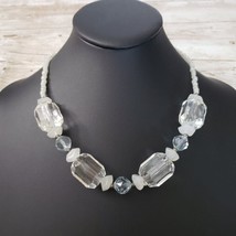 Vintage Necklace - Clear, Cream &amp; Light Blue Beaded Necklace - £11.00 GBP