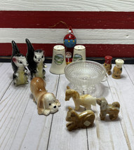 Vintage Antique Estate Junk Drawer Lot Salt &amp; Pepper Shakers Glass Bowl Xmas - £18.06 GBP