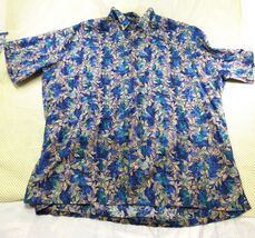 Hilo Hattie Mens Hawaiian Shirt 2XL Blue &amp; Gold Leaf Print Short Sleeve ... - $14.68