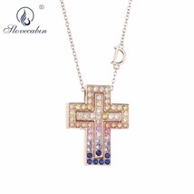 Slovecabin Pink Gold Long Chain D Leter Cross Colorful AAA Zircon Pendant Neckla - £42.21 GBP