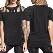 Affliction Standard Supply Razor Holes Sides Shoulders Womens T-Shirt Bl... - £28.69 GBP