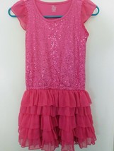 DRESS Girls est 1989 PLACE Fuchsia Sequins Bodice 5 Ruffle Skirt Size 10/12 (T) - £10.38 GBP