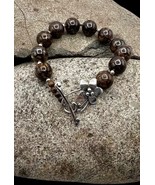 Silpada Retired Sterling Silver Bronzite Flower Beaded Toggle Bracelet 8&quot; - $1,142.18 MXN