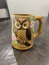 Vintage Owl Mug Brinns Ceramic Tree Stump 3-D Flowers - $14.84