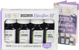Aura Cacia Essential Oil Relaxation Kit, 4-Pack, Lavender, Patchouli, Sweet Oran - £24.77 GBP