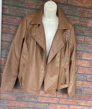 Faux Leather Bomber Jacket Medium Coffee Brown Lined Coat Zippers Collar... - £12.10 GBP