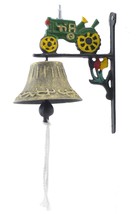 Cast Iron Dinner Bell Green Farm Tractor Colorful Doorbell Barn Decoration N - £18.55 GBP
