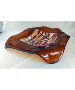 Fused Amber Abstract Art Glass Dish w/ Draped Corners (9&quot; Square) - $39.10