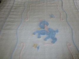 Vintage Lamb Pink, Blue, Yellow On White Cotton Chenille Crib Cover - 40&quot; X 64&quot; - £22.72 GBP