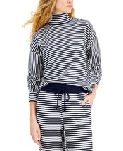 MSRP $60 Style &amp; Co Petite Striped Mock-Neck Sweatshirt Navy Size PP - £20.24 GBP