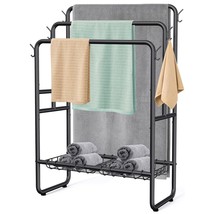 40&quot; Tall Standing Towel Racks, 3 Tier Towel Stand Blanket Rack With 2 Re... - $75.99