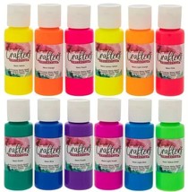 Crafter&#39;s Collection Acrylic Paint - 12 Piece Set Neon Colors - £9.85 GBP