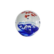 Nautical Glass Paperweight Painted Fish Squid 3 Inch Bubble Art Vintage  - £15.49 GBP