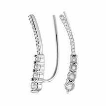 Sterling Silver Womens Round Diamond Climber Earrings 1/4 Cttw - £203.25 GBP