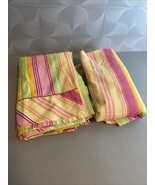 Wamsutta Twin Flat Sheet Fitted Sheet Percale Pink Yellow Green Stripe - $34.40