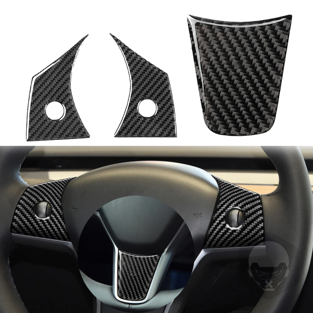 Carbon Fiber for Tesla Model Y 3 Car Steering Wheel Panel Cover Trim Sti... - $12.83+