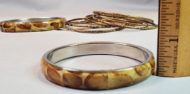 Bangle Bracelet Lot of 12 Mosaic Inlay Shell Bone on Brass &amp; Wire Boho Stacking - £12.47 GBP