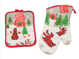 Festive Winter Holiday Set of Matching Oven Mitt and Pot Holder CLOSEOUT - $10.88