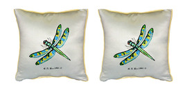 Pair of Betsy Drake Dragonfly Small Outdoor Indoor Pillows 12 Inch X 12 Inch - £55.38 GBP