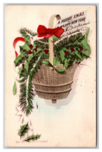 Merry XMas Christmas Happy new Year Pine Holly Basket DB Postcard U27 - £3.05 GBP
