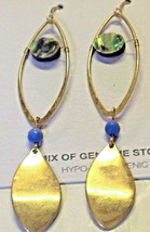 Pierced Earrings Dangling Gold Blue Abalone Shell &amp; Bead New On Card   - £7.50 GBP