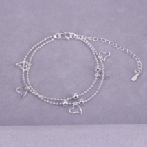 Beads and Hearts Double Strand Chain Bracelet Sterling Silver - £9.66 GBP