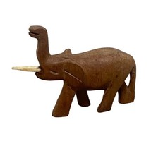 Vintage Asian Elephant Brown Wooden Hand Carved Tabletop Souvenir - £11.73 GBP